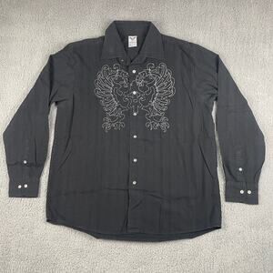 Avirex Men's XL Black Embroidered Cotton Polyester Long Sleeve Button Up Shirt